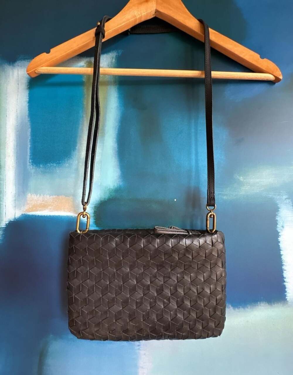 Madewell The Puff Crossbody Bag Black Woven Leather